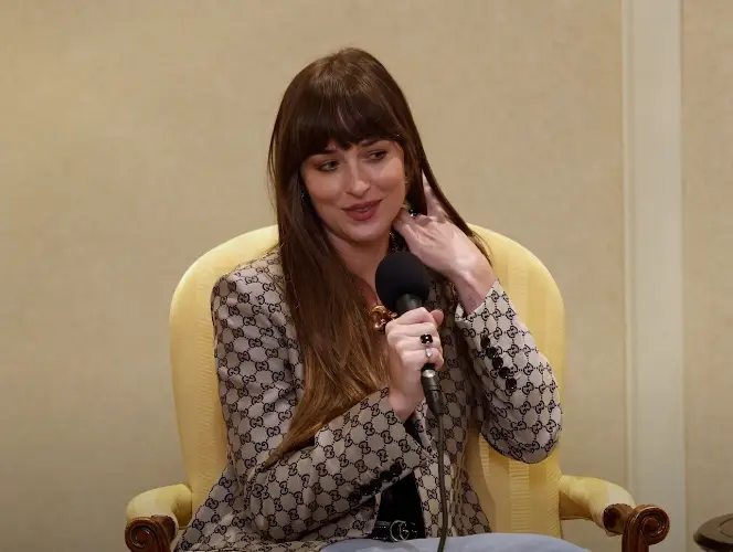 Dakota Johnson was out promoting her new film Loser Baby (YouTube/Josh Horowitz)