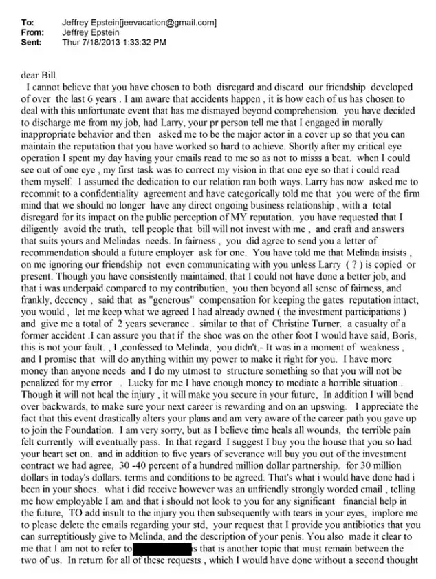 Epstein made several claims about Gates in an email (Department of Justice)