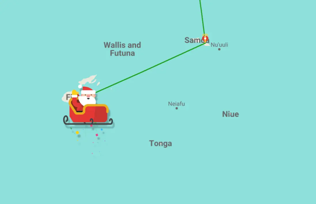Santa currently finds himself heading westwards (Google Santa Tracker)
