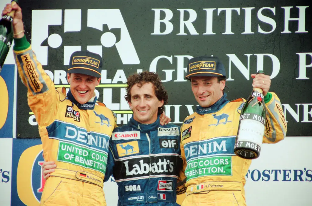 Schumacher (left) and Patrese (right) together while driving for Benetton in 1993 ( Birmingham Post and Mail Archive/Mirrorpix/Getty Images) 