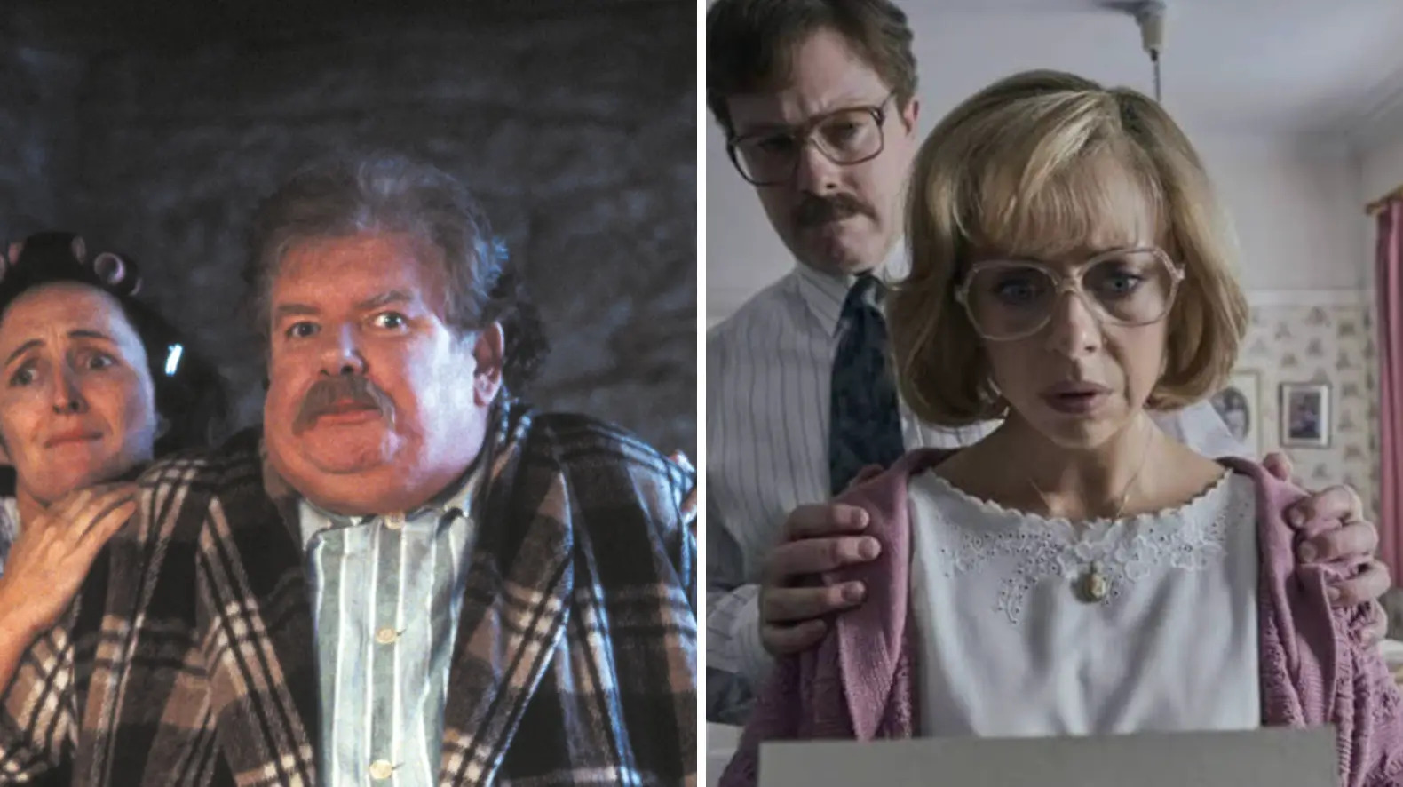 Richard Griffiths, Fiona Shaw, Daniel Rigby and Bel Powely as Vernon and Petunia Dursley (Warner Bros/HBO)