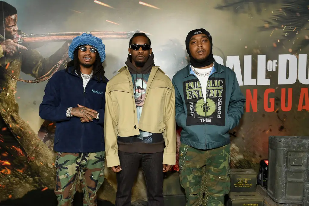 Offet's bandmate Takeoff (right) was shot dead in 2022 (Jon Kopaloff/Getty Images For Activision)