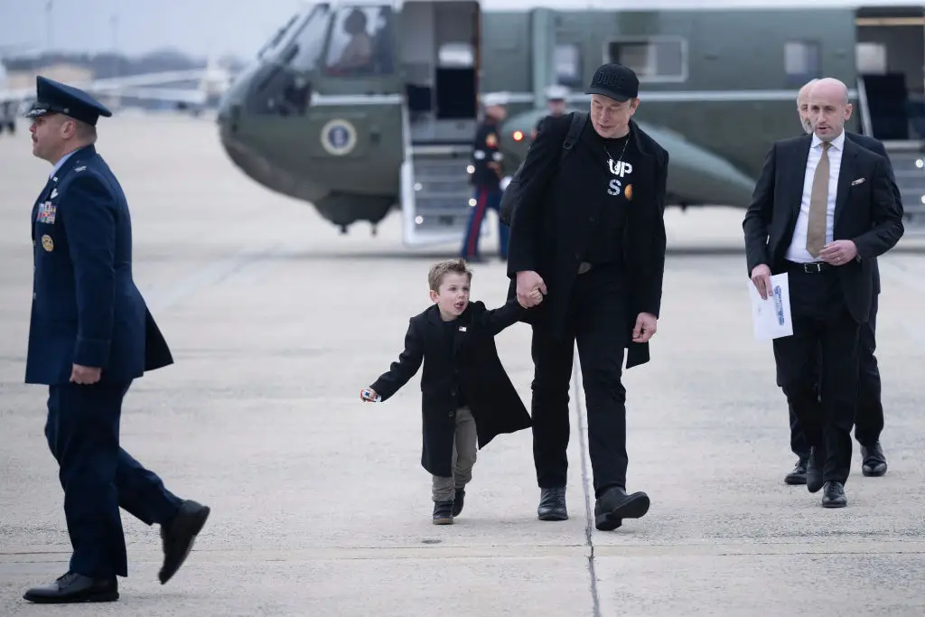 Musk is regularly spotted with his son X, shared with singer Grimes, in public (BRENDAN SMIALOWSKI/AFP via Getty Images)