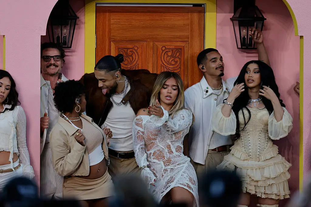 Cardi B was joined on stage by Pedro Pascal and Karol G (Bob Kupbens/Icon Sportswire via Getty Images)