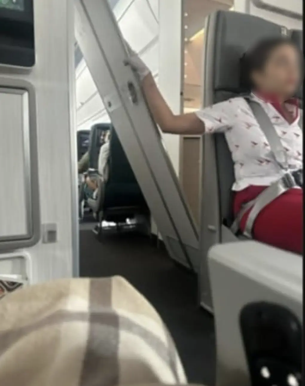The flight attendant held the door. (Threads)