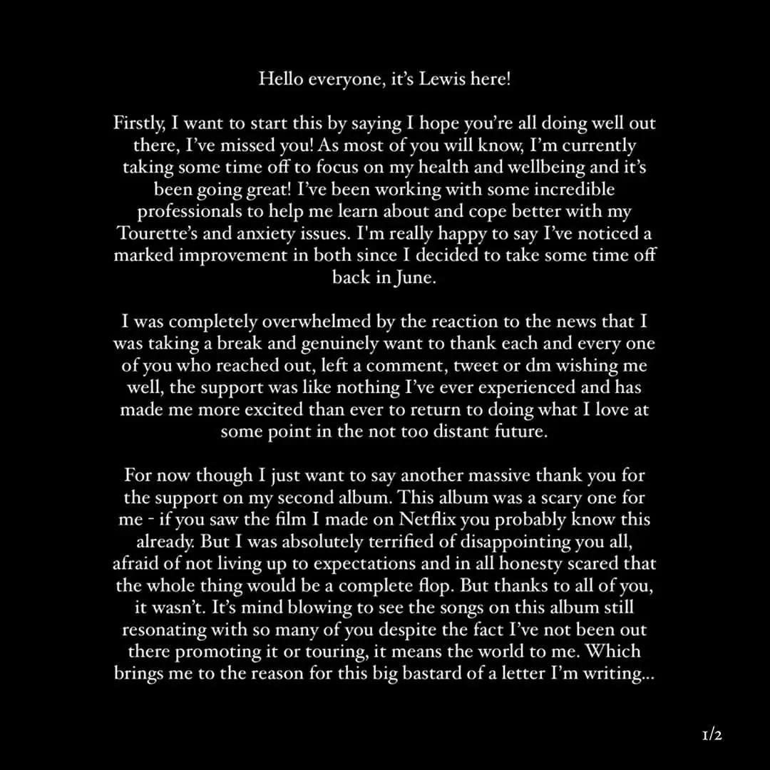 The singer has shared a positive health 'update and a surprise' to his fans following his struggles with Tourette's and anxiety.