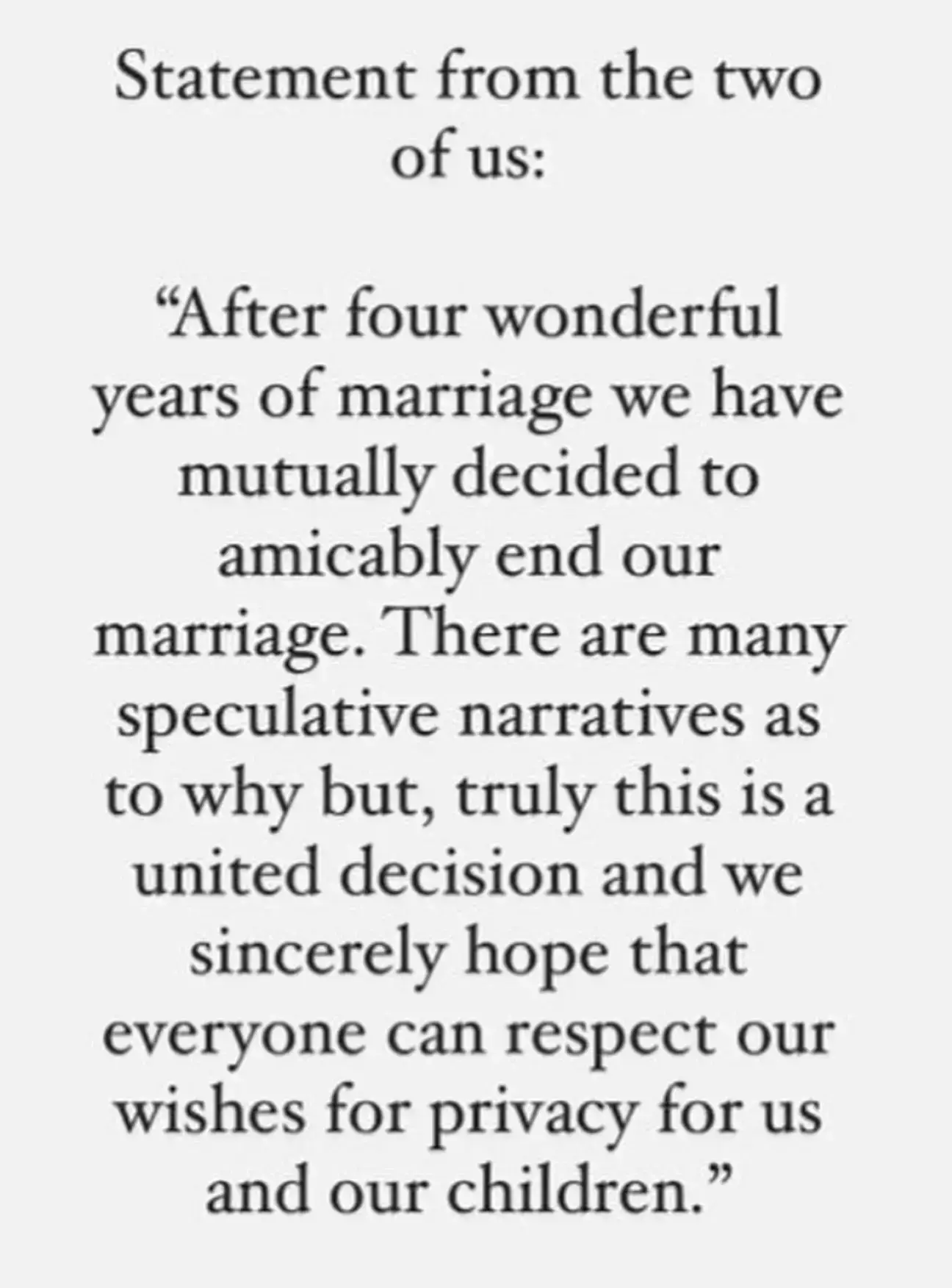 The former couple issued a joint statement.