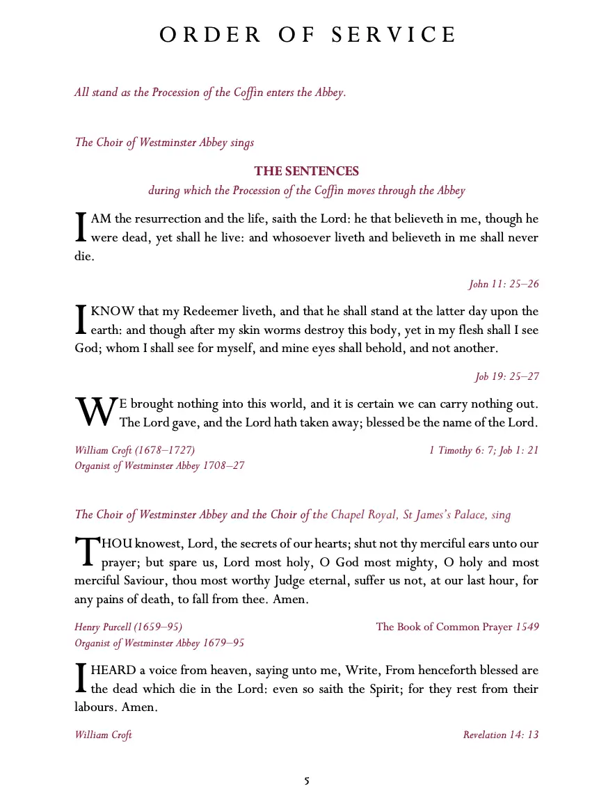 The order of service has been released.