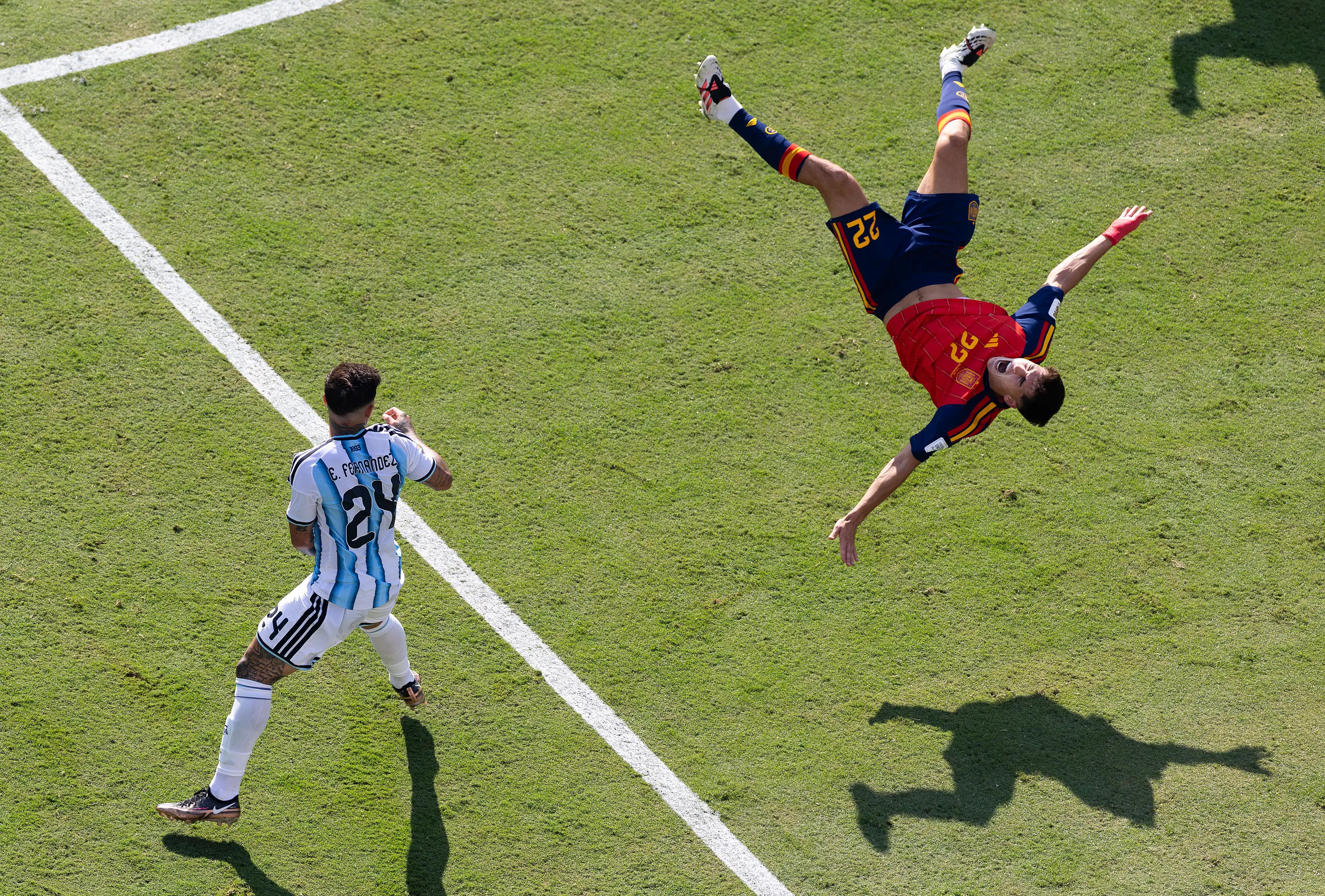 Enzo Fernandez was sent off during the final following a tackle on Pau Cubarsi (Al Bello/Getty Images)