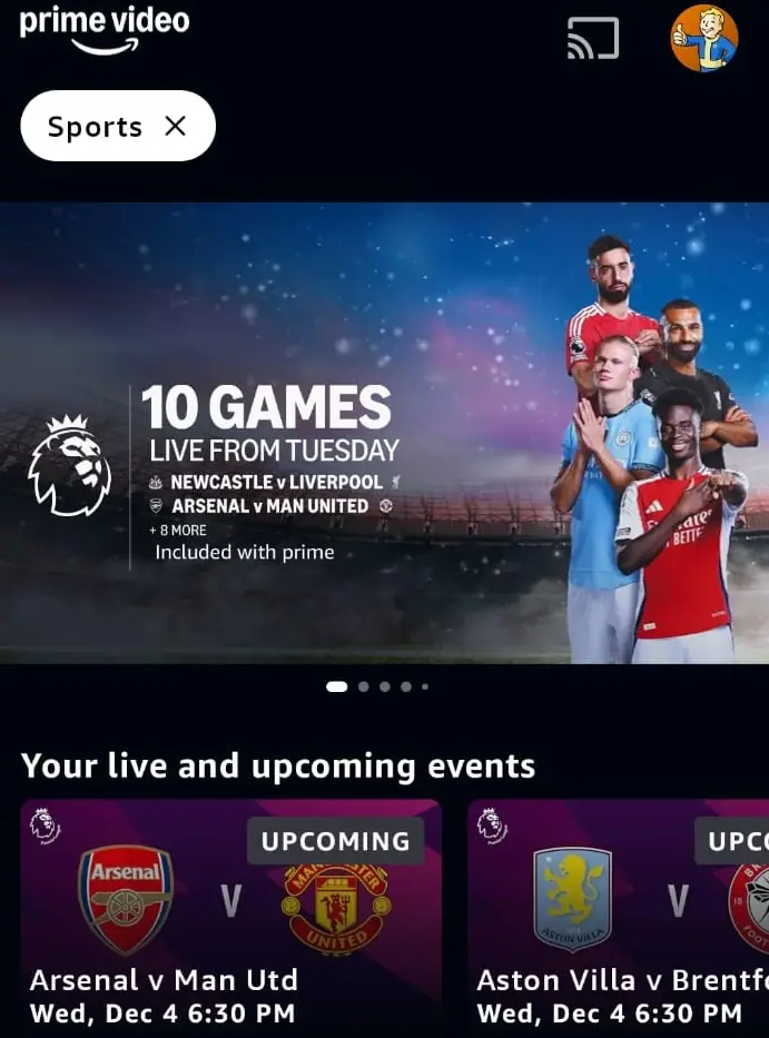Live Premier League on the Prime Video app this week