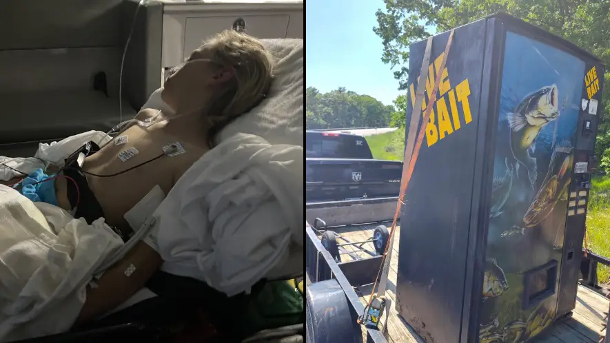 Mum feared her son would die after he was rushed to hospital when dog knocked vending machine on him