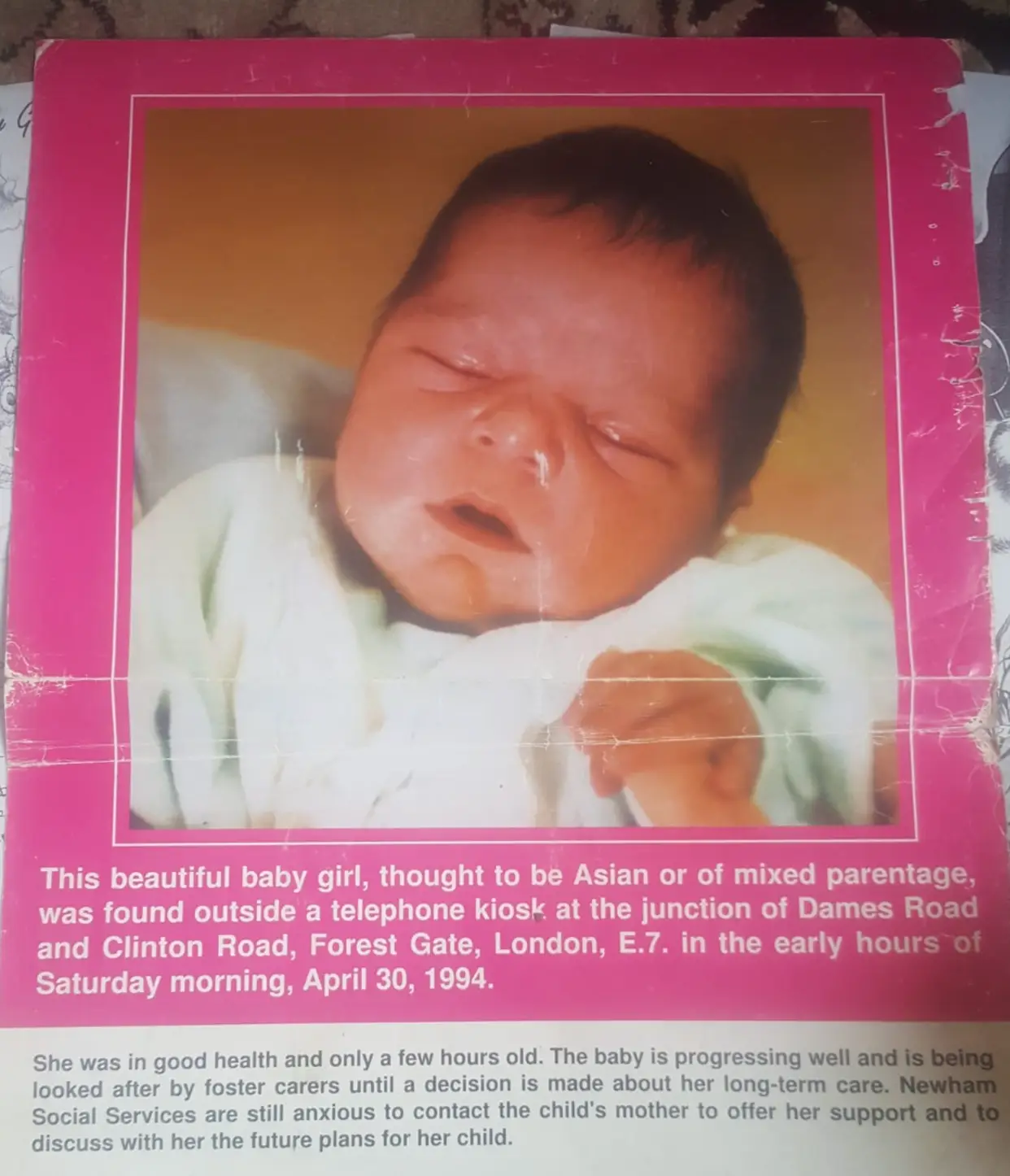 Appeals to trace April's mum were shared (April Paul)
