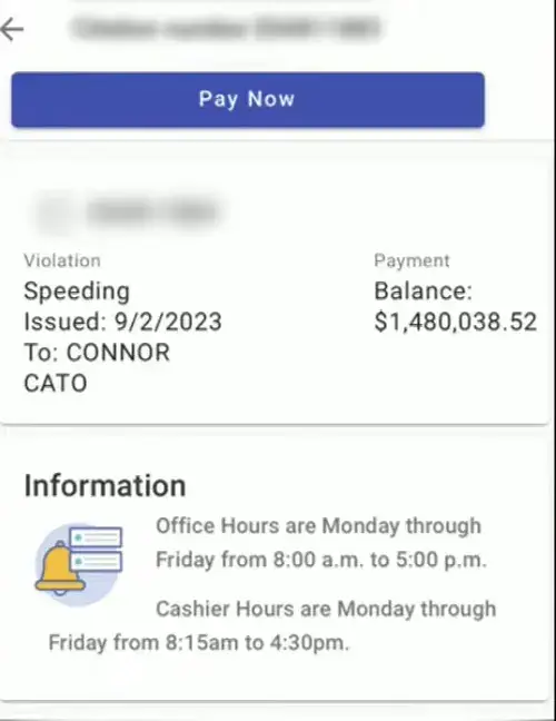 Connor Cato queried the ticket amount, but was told it wasn't a mistake.