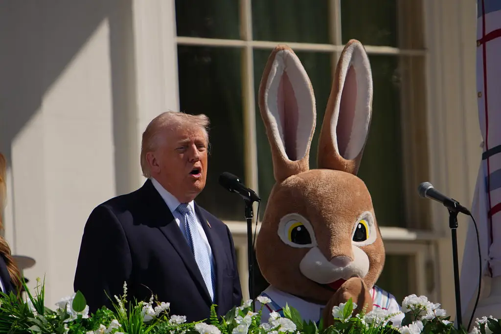 Trump said he isn't 'worried' about committing war crimes during a children's Easter egg event (Andrew Harnik/Getty Images)