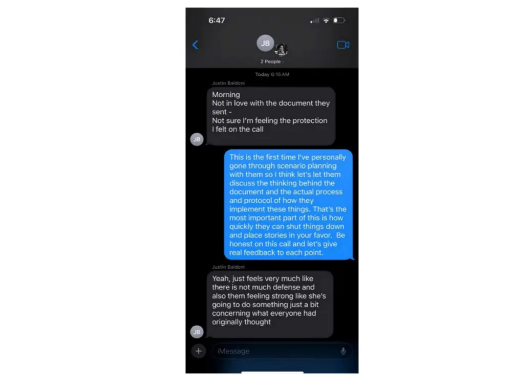 Lively's version of the text exchange in her complaint (New York Times)