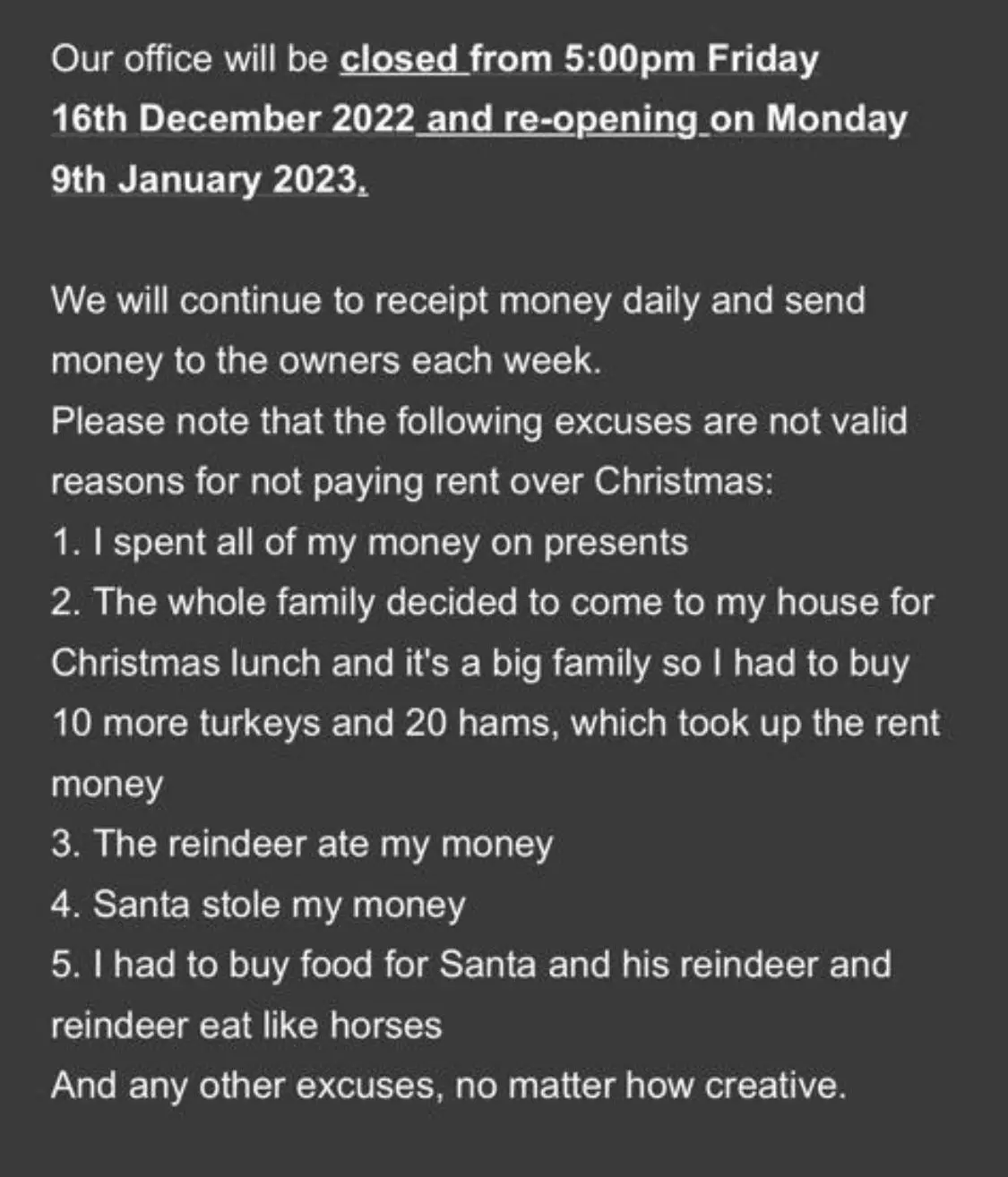 The landlord's note.