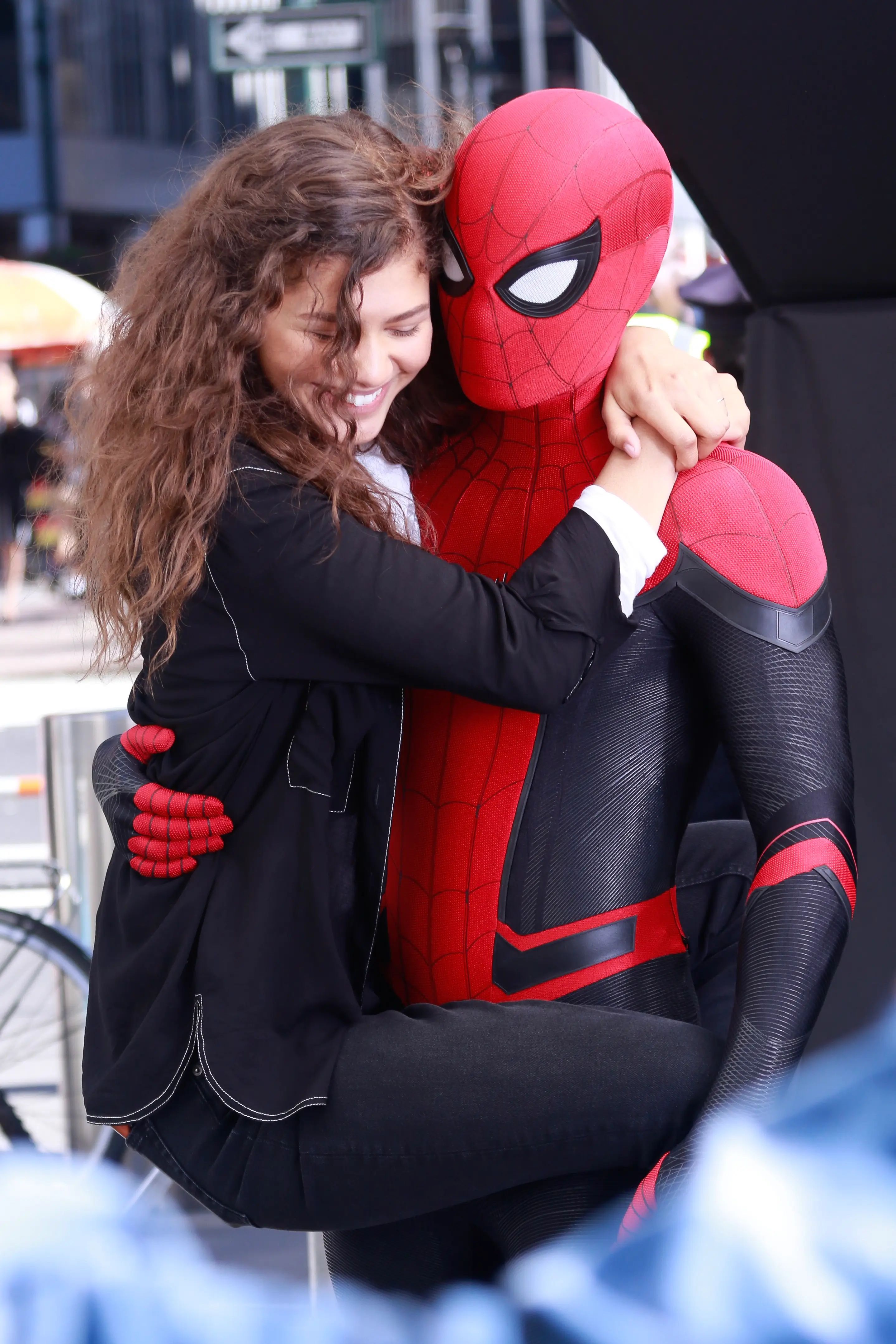 Tom Holland as Spider-man during filming with co-star and real life partner, Zendaya (MediaPunch/Bauer-Griffin/GC Images)