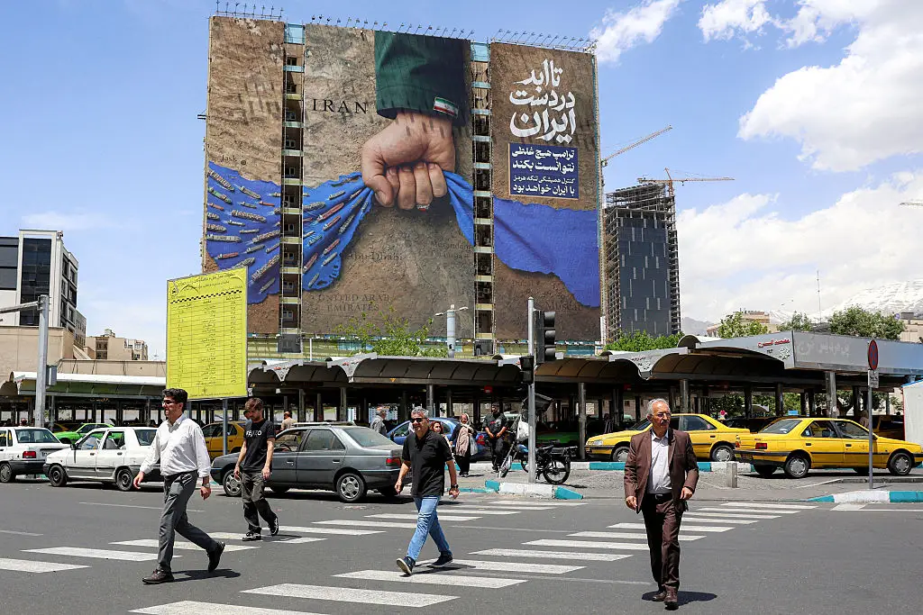 Iranian billboards depicting the closure of the Strait of Hormuz (AFP via Getty Images)