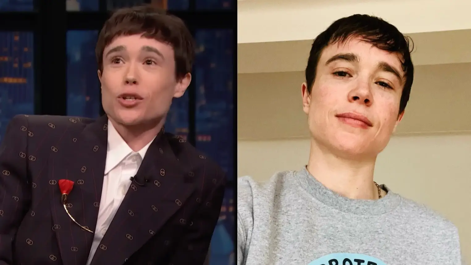 YouTube/Late Night With Seth Meyers/NBC. Instagram/Elliot Page.