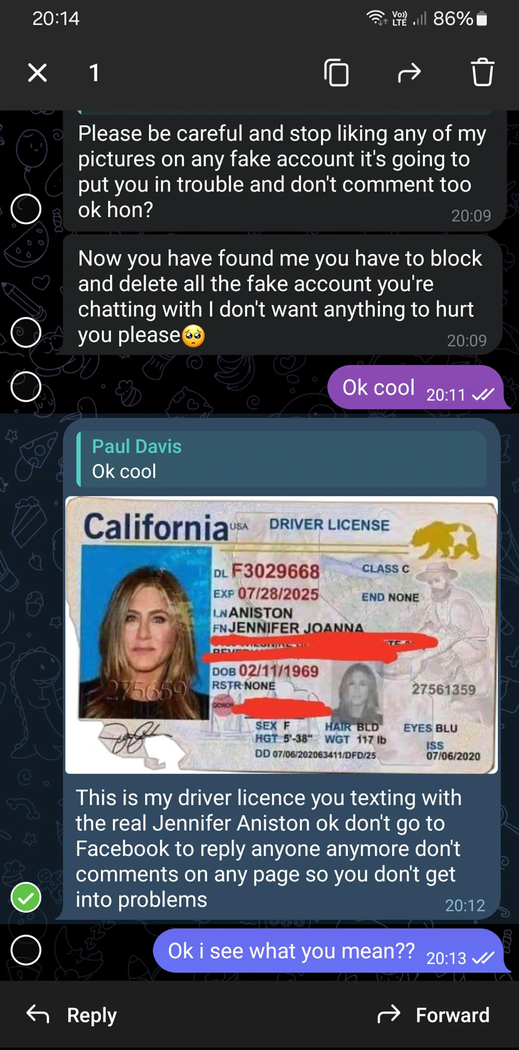 Fraudsters even sent over a fake copy of the Friends star's driving license (Solent News)