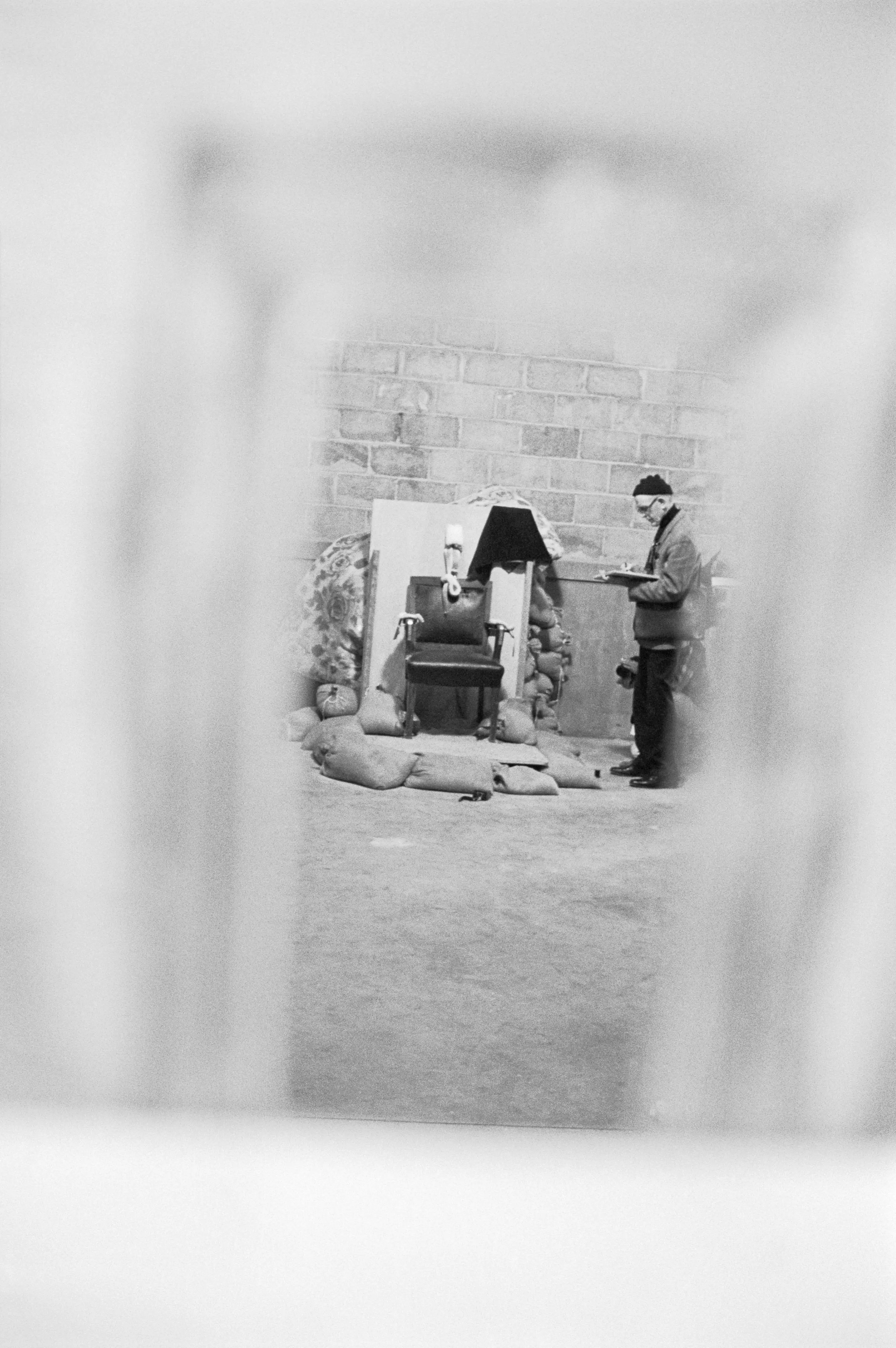 An executioners view through a canvas screen that shielded the firing squad during an execution in Utah in 1977