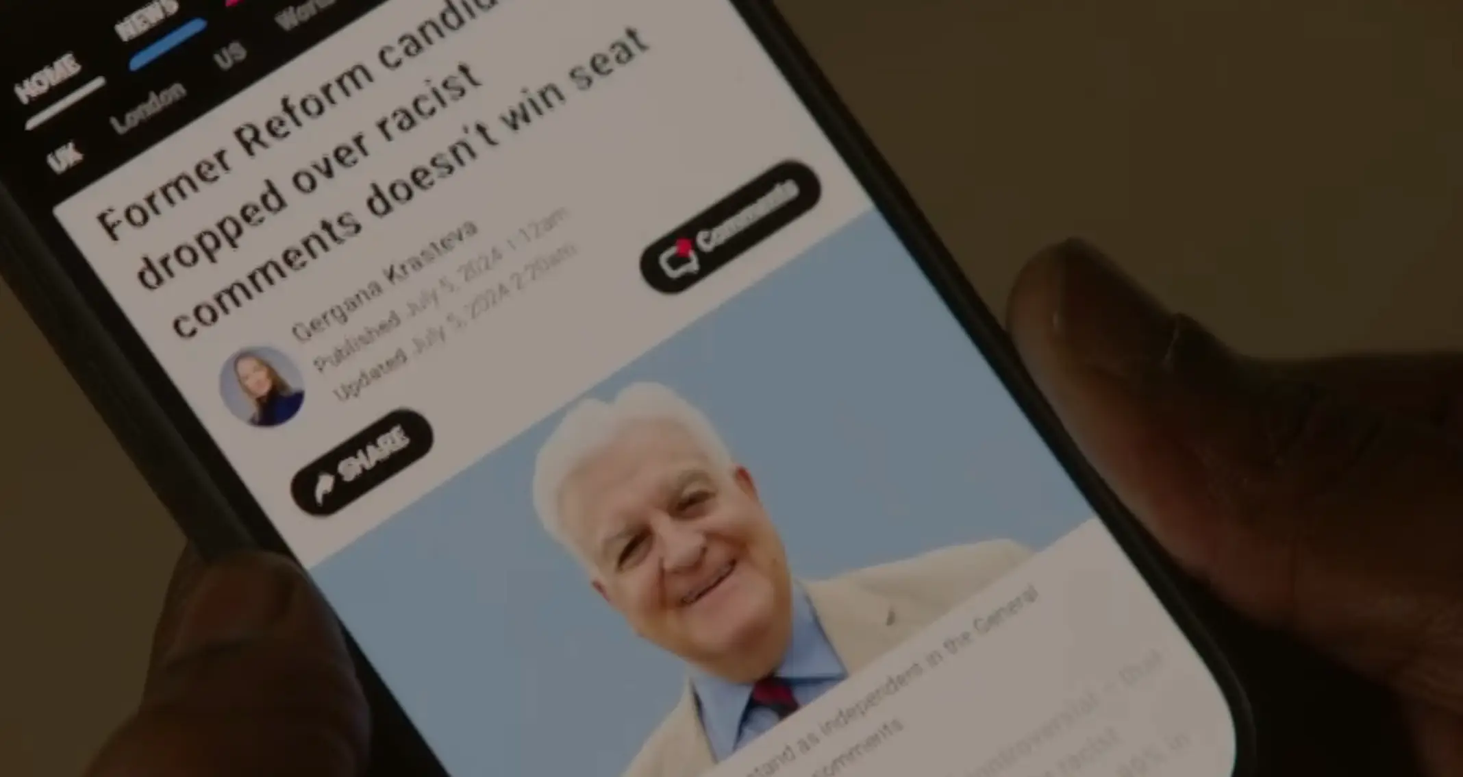 He finds out Bob was previously in the news for his racist post on Facebook (Channel 4)