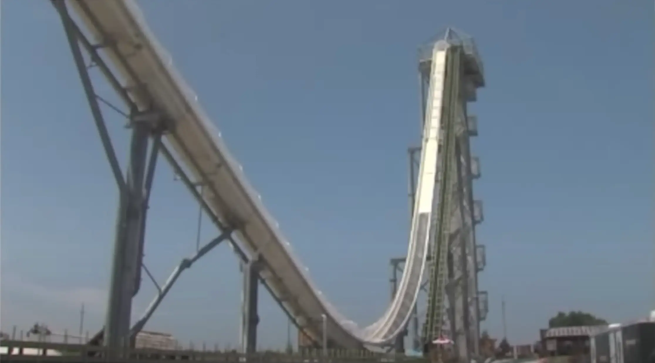 The slide featured a sharp drop and then a small hill to slow the raft down (The Atlantic)