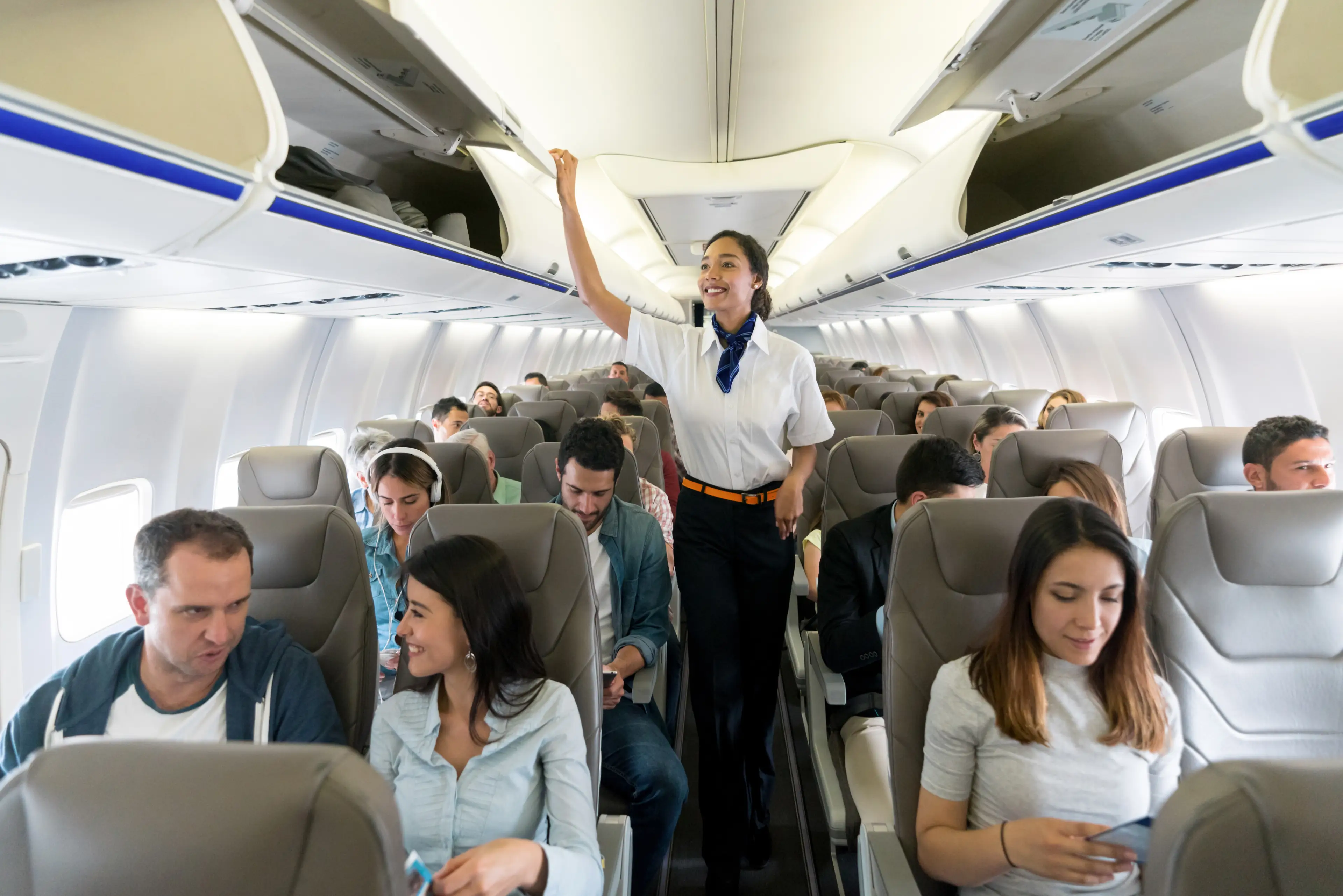 "A flight where no passengers are acting conspicuously like d**kheads? Must be my lucky day." (Getty Stock Photo)