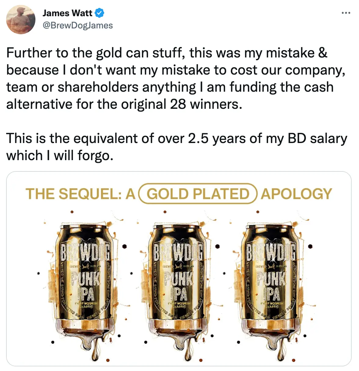 After backlash, Watt offered to fund the 'cash alternative' to winners himself.