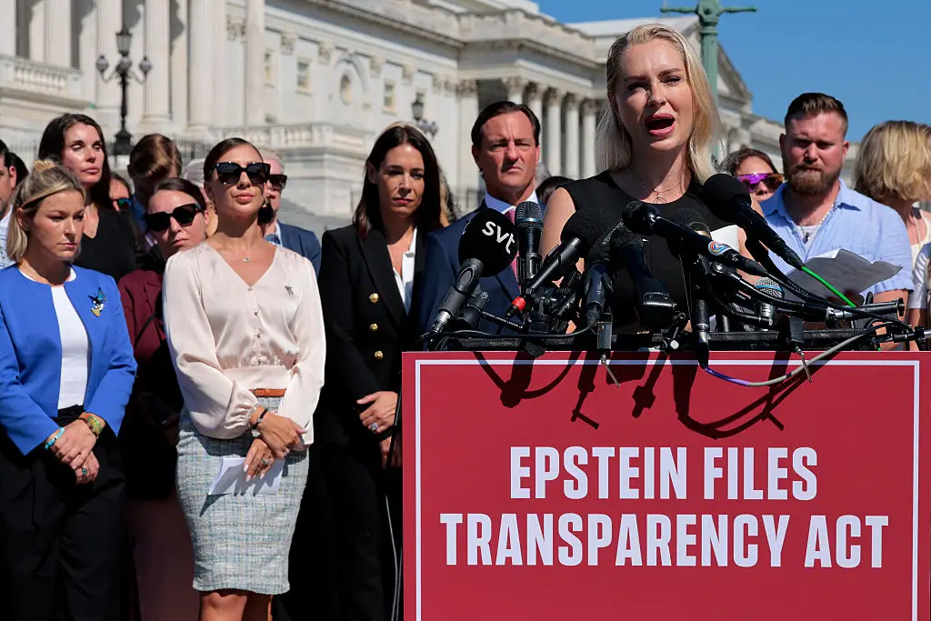 Since going public about her experience, Anouska spoke in favour of the Epstein Files Transparency Act (Chip Somodevilla/Getty Images)