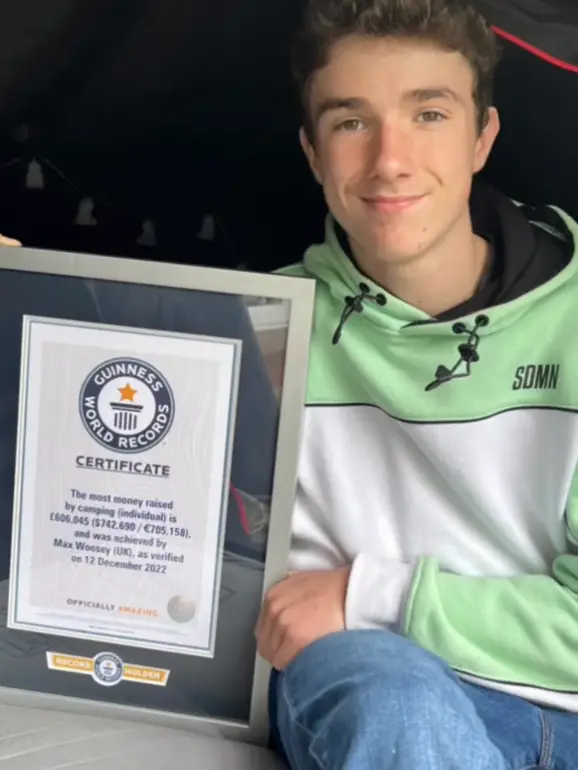 Max has broken a Guinness World Record for the most money raised by camping.