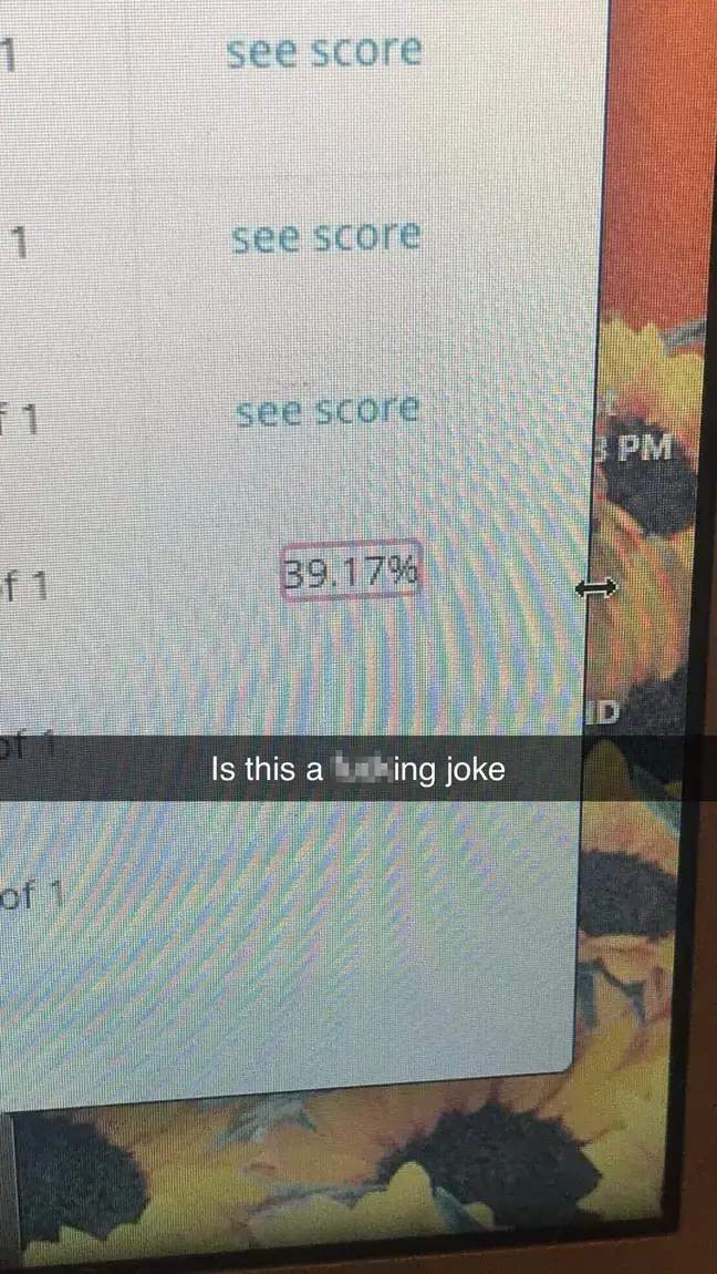 The unfortunate student failed a test after a meatball fell onto her keyboard. Twitter/Sam Lee