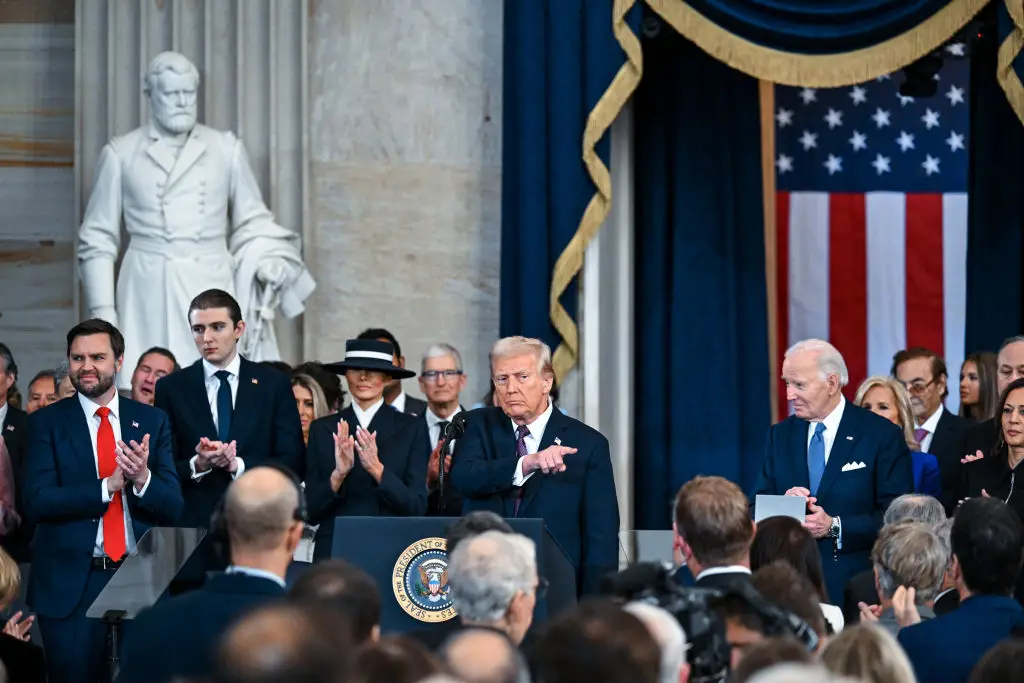 Social media users were curious to know what Barron Trump told Biden (Kenny Holston-Pool/Getty Images)