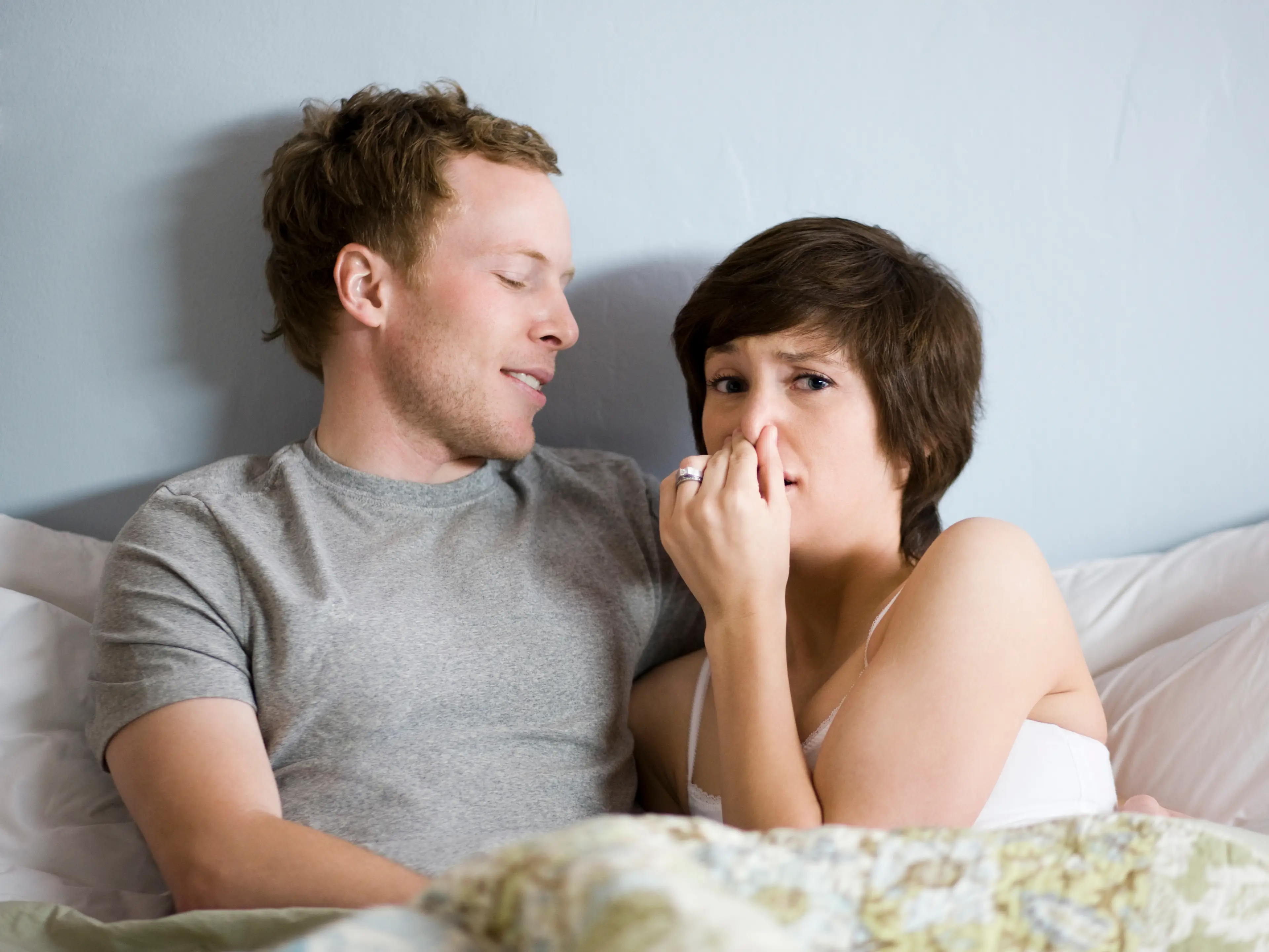 "Better out than in." "Better if you'd done that out of the room instead of in the bed." (Getty Stock Photo)