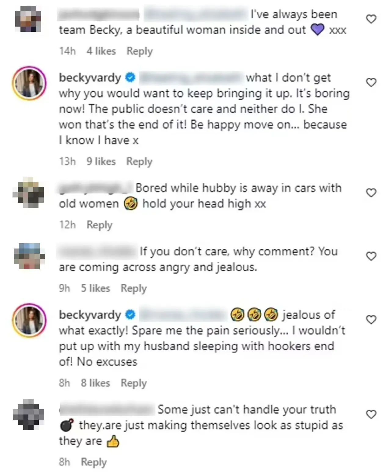Rebekah Vardy responded to fans on Instagram.