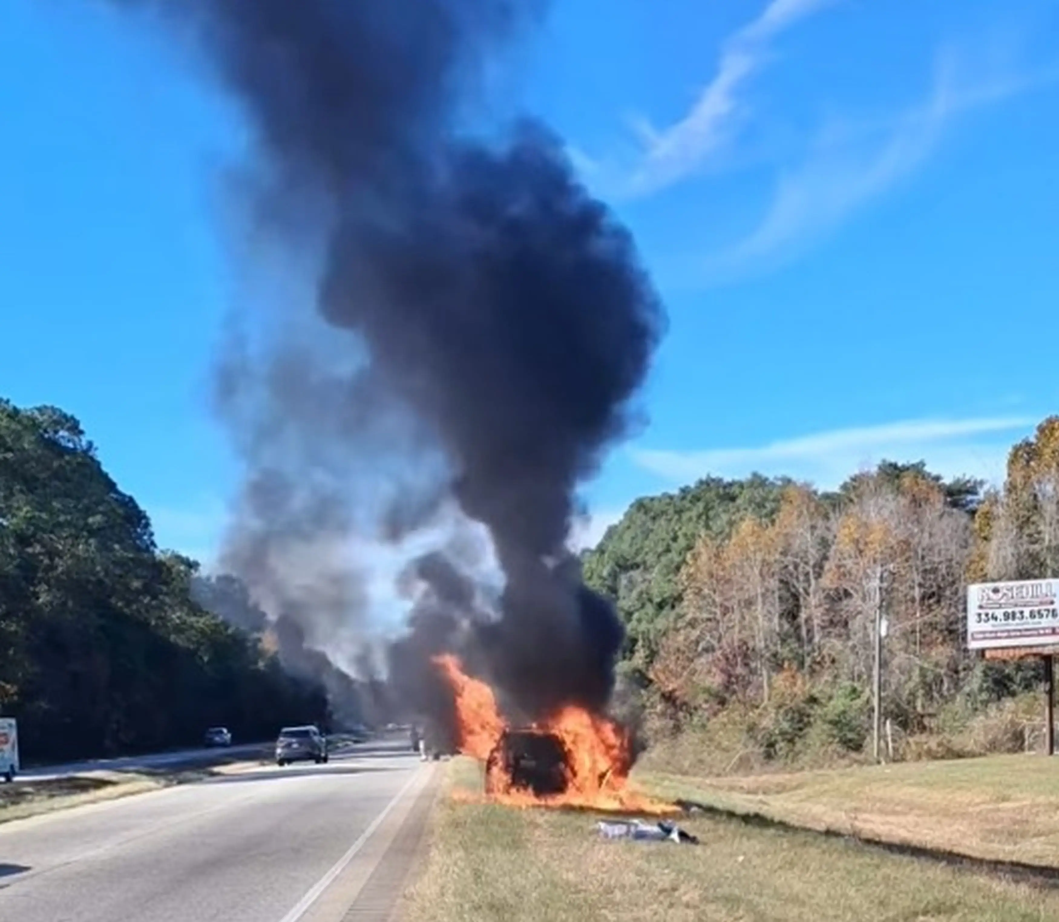 The vape user was rushed to hospital after her 'car was just one huge fireball on the side of the road' (Kennedy News and Media)