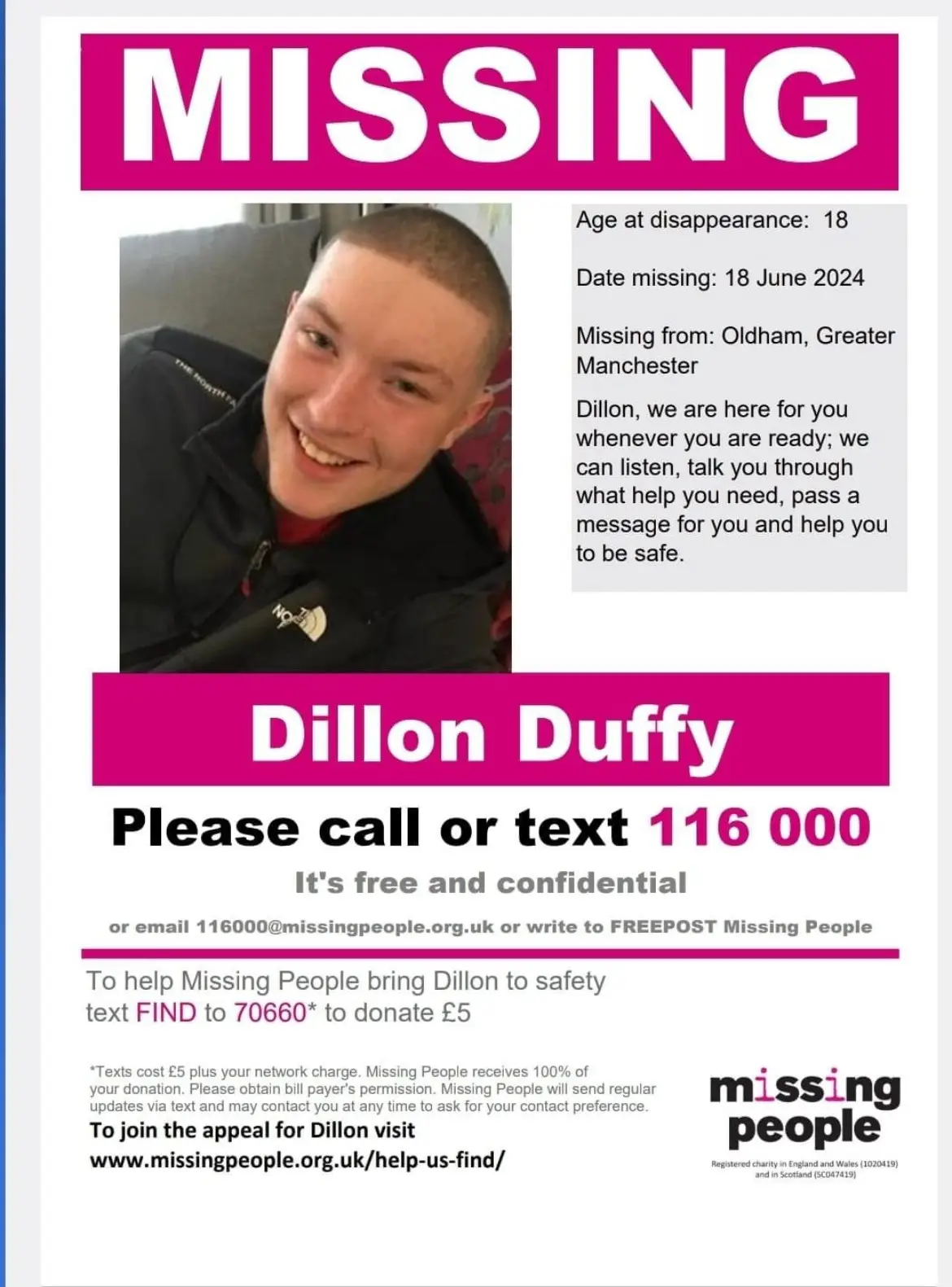 Dillion's missing poster. (Missing People)