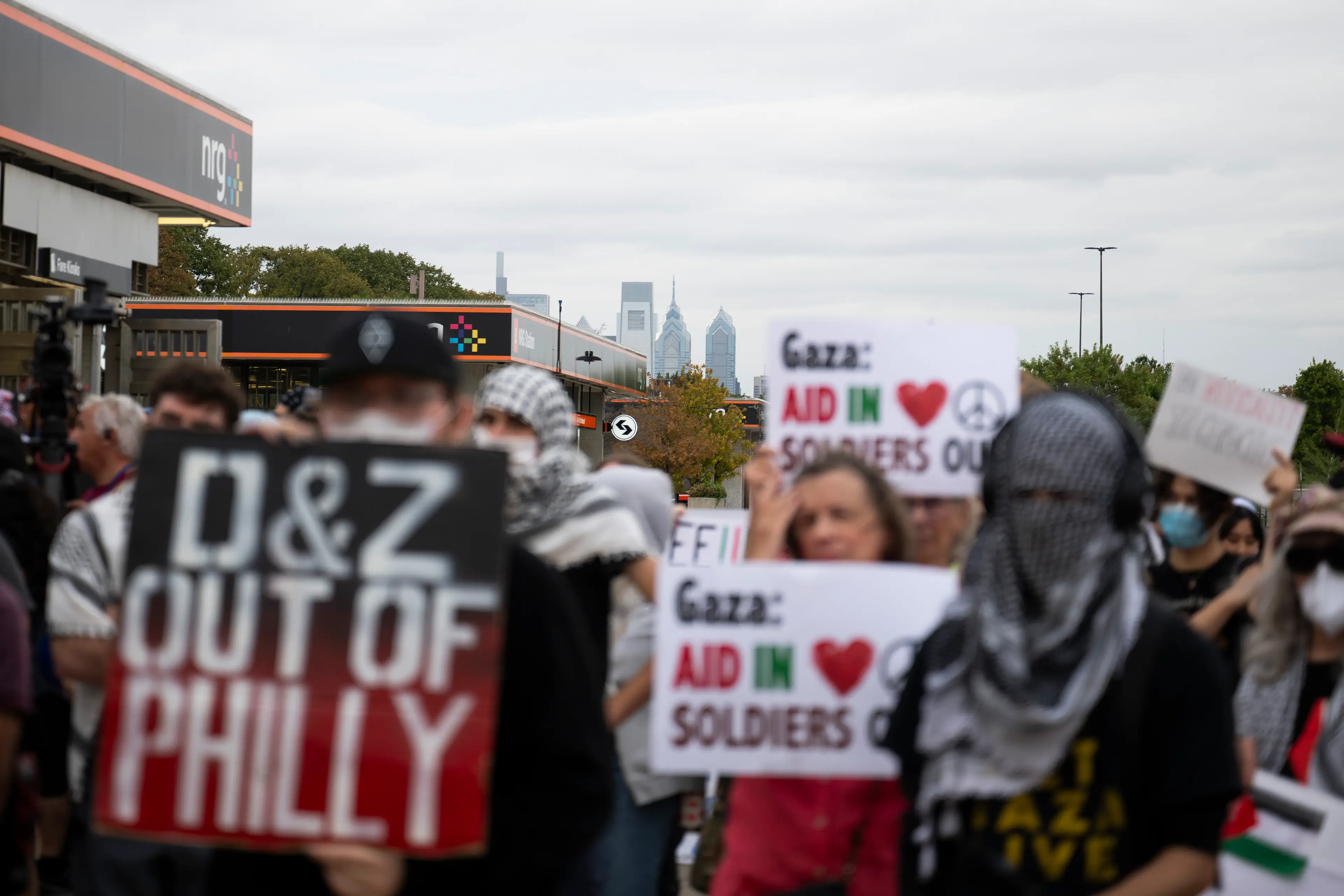 Protesters demonstrated outside Sheeran’s concert at the weekend (Joe Lamberti/Getty Images)