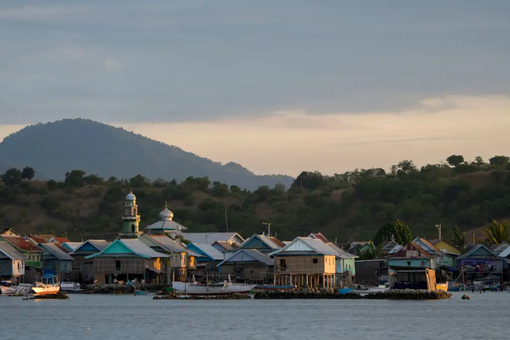 Bajau homes built into the water in Indonesia (Wolfgang Kaehler/LightRocket via Getty Images)