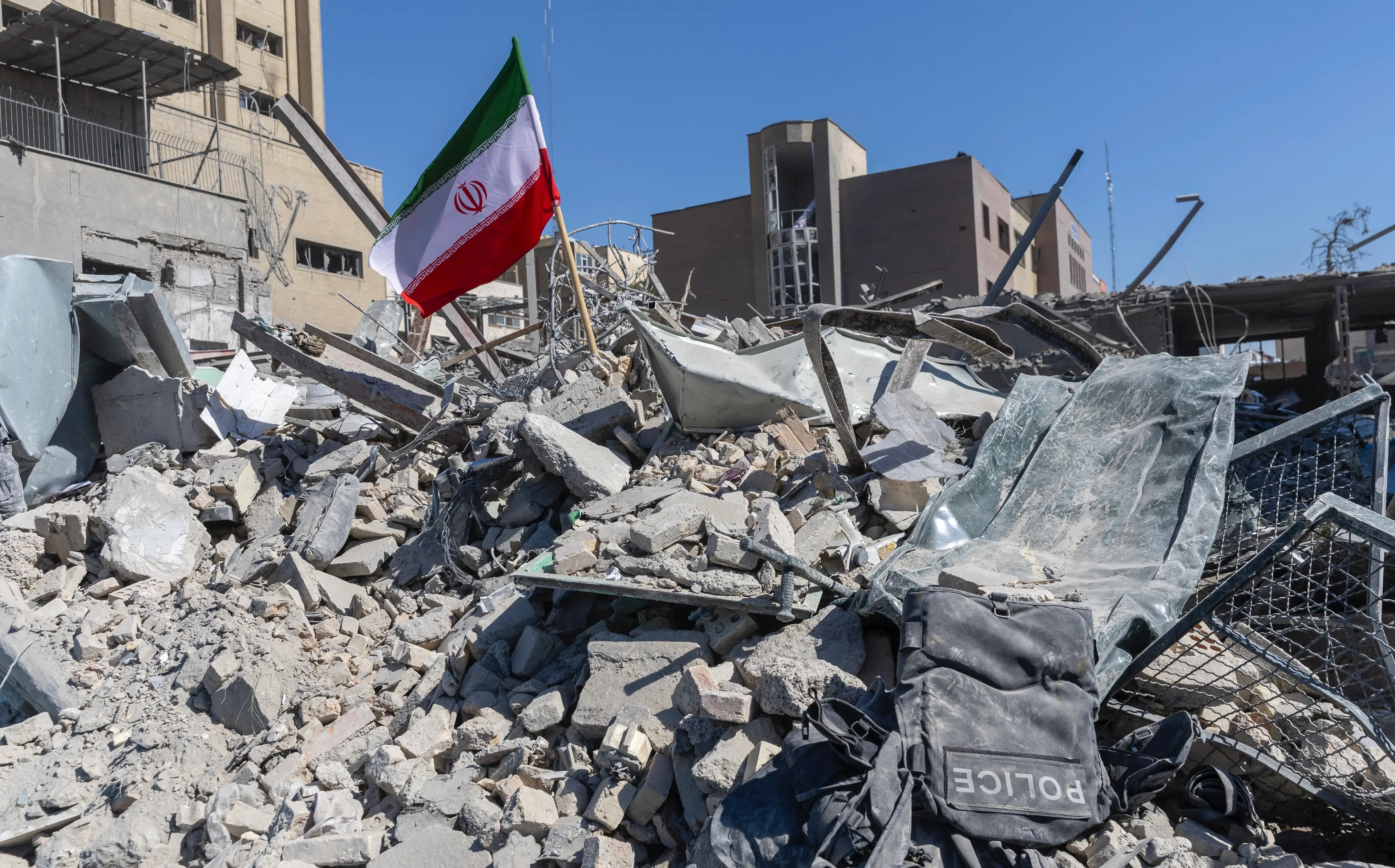 The rubble of a police station in Tehran, Iran (Majid Saeedi/Getty Images)