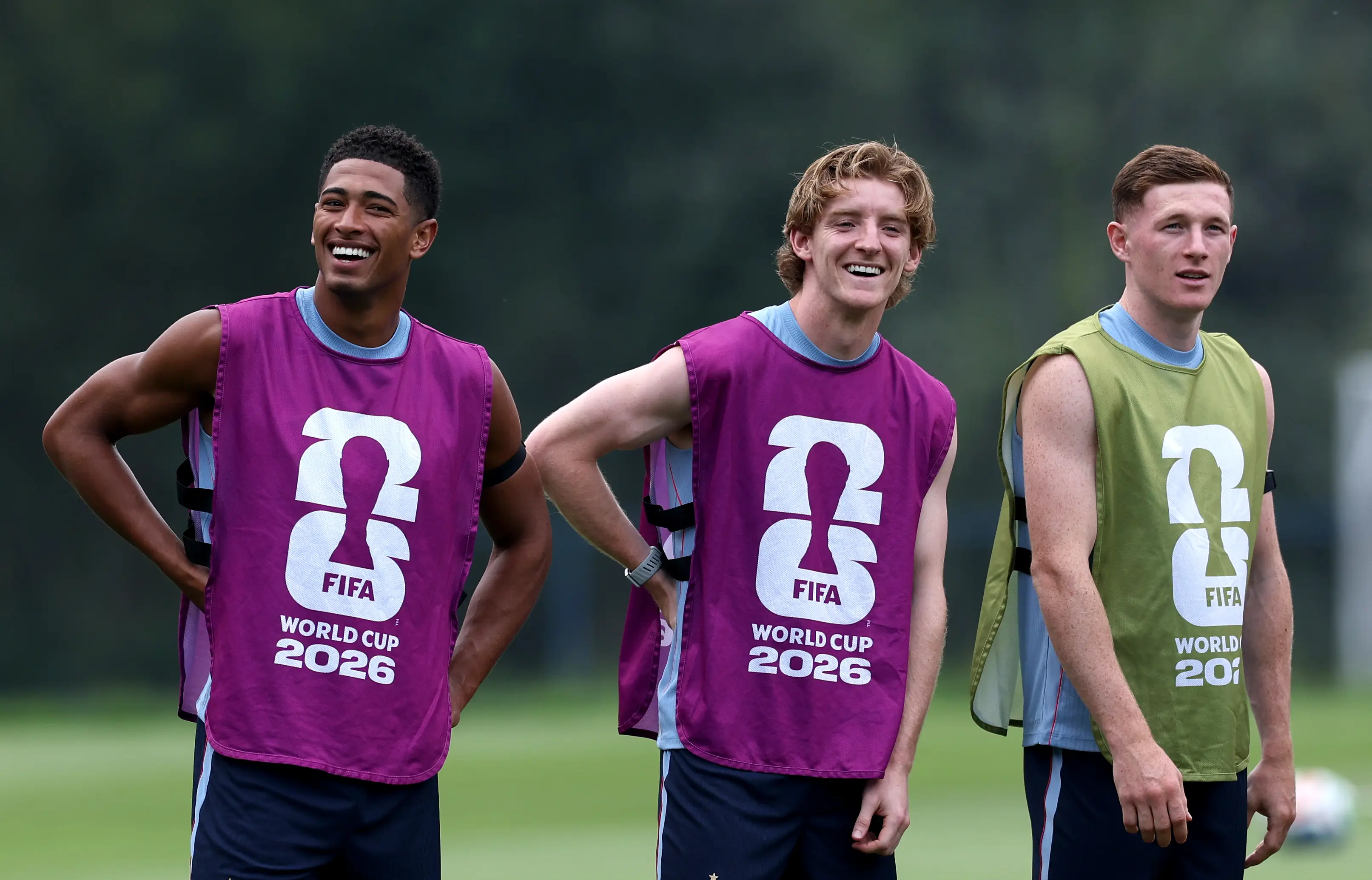 Jude Bellingham, Anthony Gordon and Elliot Anderson seen training on Saturday (Eddie Keogh - The FA/The FA via Getty Images)