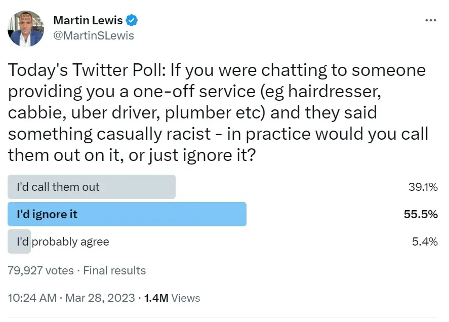 Martin Lewis polled his followers on Twitter, but was criticised for his use of language.