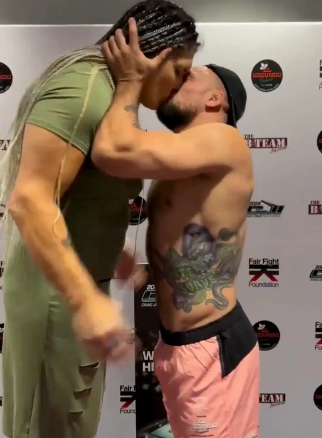 Aussie fighter Craig Jones controversially kissed Gabi Garcia during their face off, which she said 'crossed the line' (Instagram/@craigjonesbjj)
