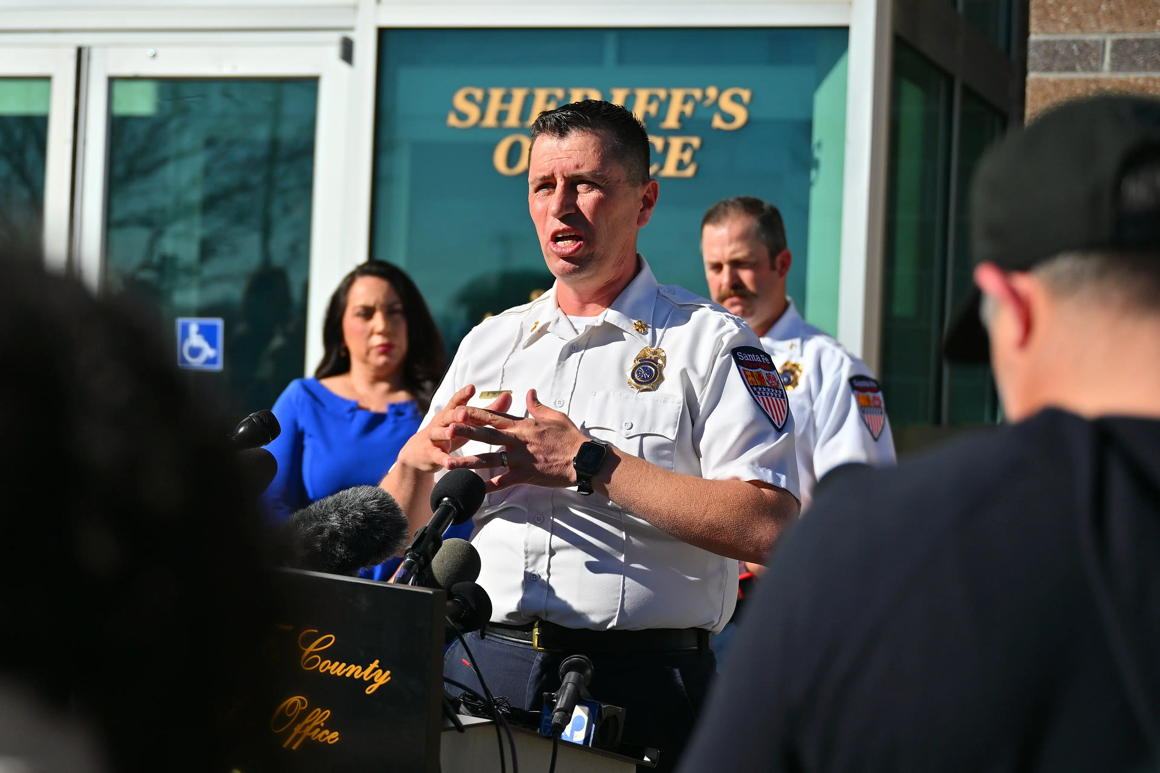 Santa Fe Fire Chief Brian Moya, pictured addressing reporters last month, shared an update on the timeline (Sam Wasson/Getty Images)