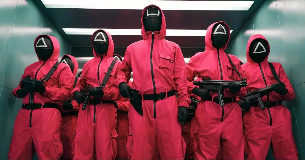 The cruel enforcers from the fictional Squid Game.