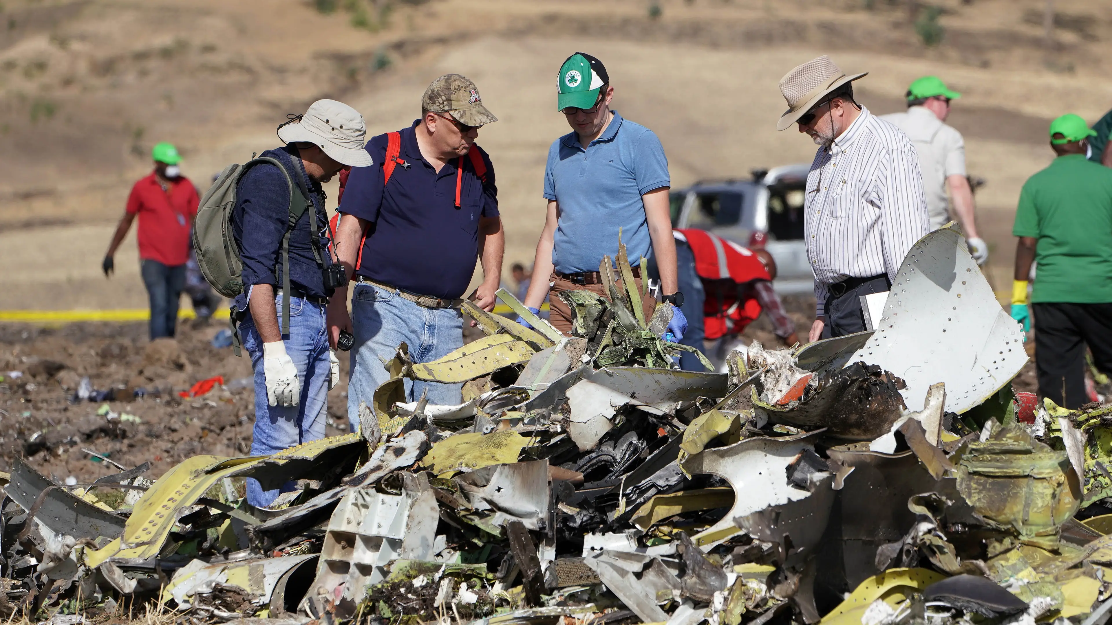 Investigators examining the crash site of a Boeing 737 Max plane in Ethiopia (Jemal Countess/Getty Images)