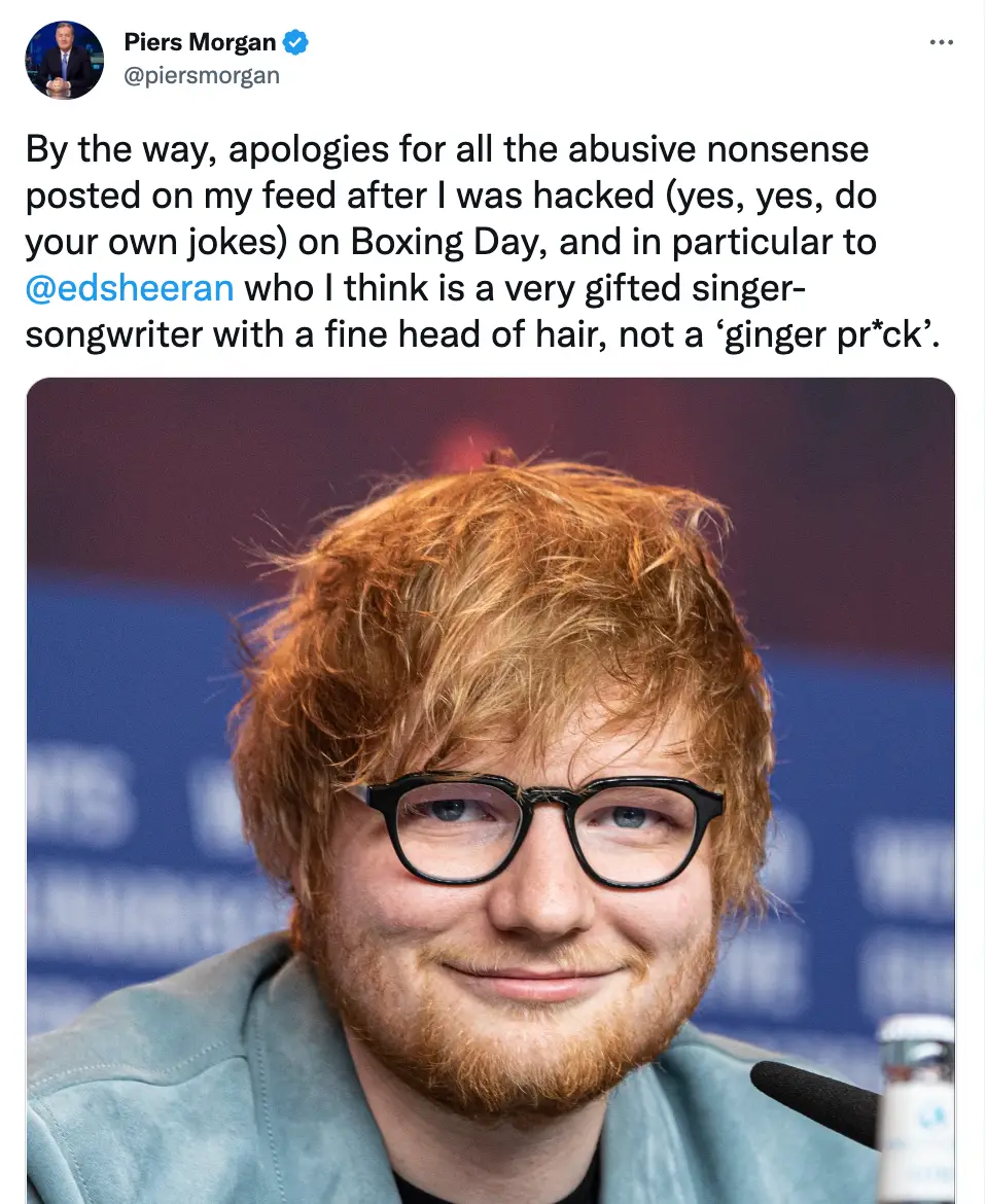 Morgan apologised for the posts which came from his account.