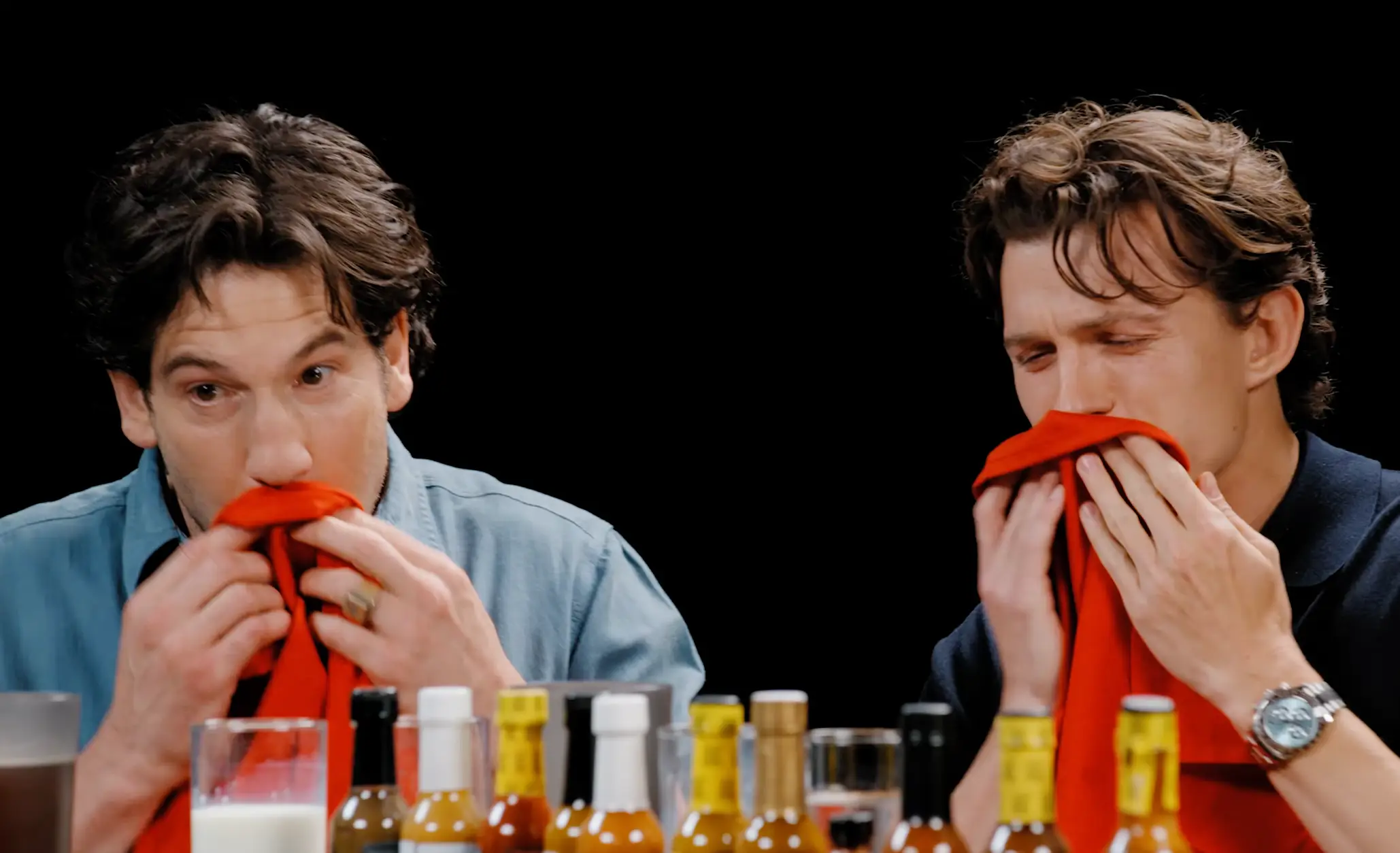 Tom Holland and Jon Bernthal on Hot Ones (YouTube/First We Feast)