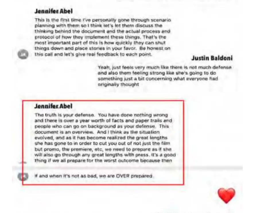 Baldoni's version of the text messages (Bryan Freedman via TheLawsuitInfo)