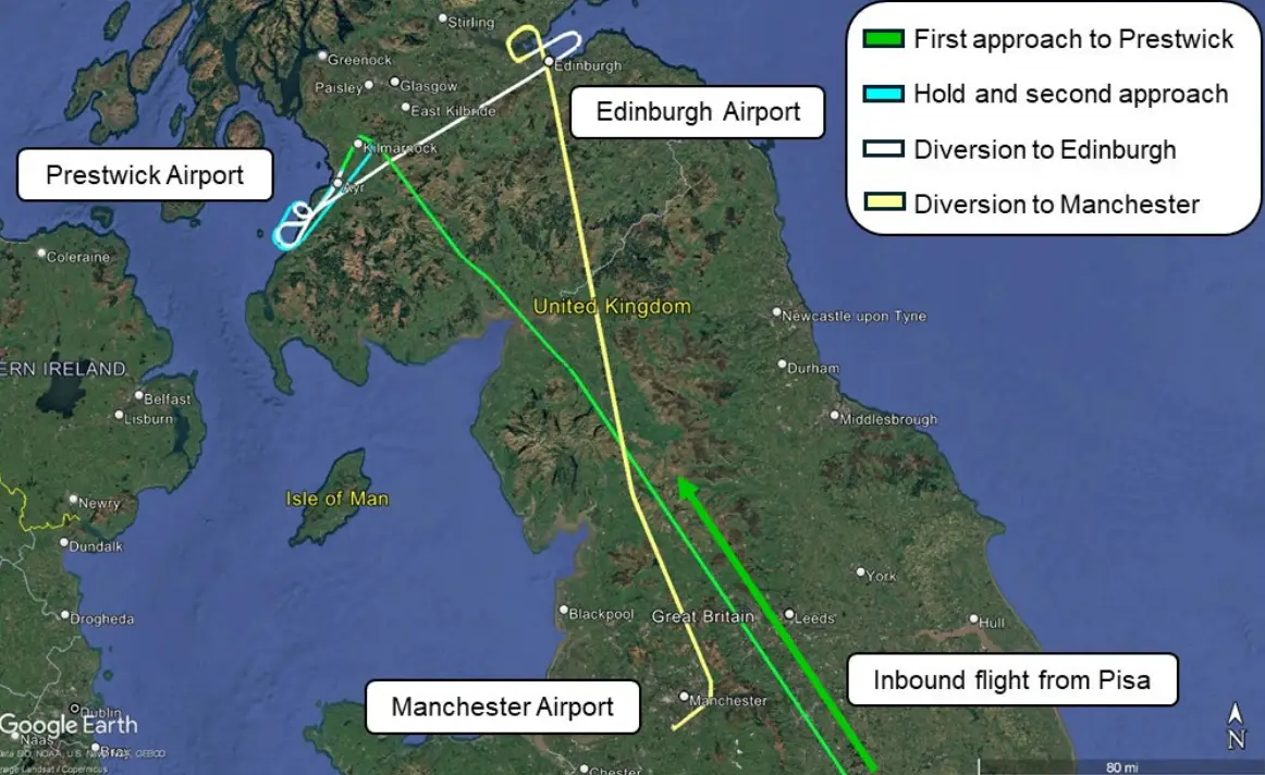 The total diversion flight time was one hour 45 minutes (AAIB)